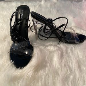 Clear black ,lace up heels